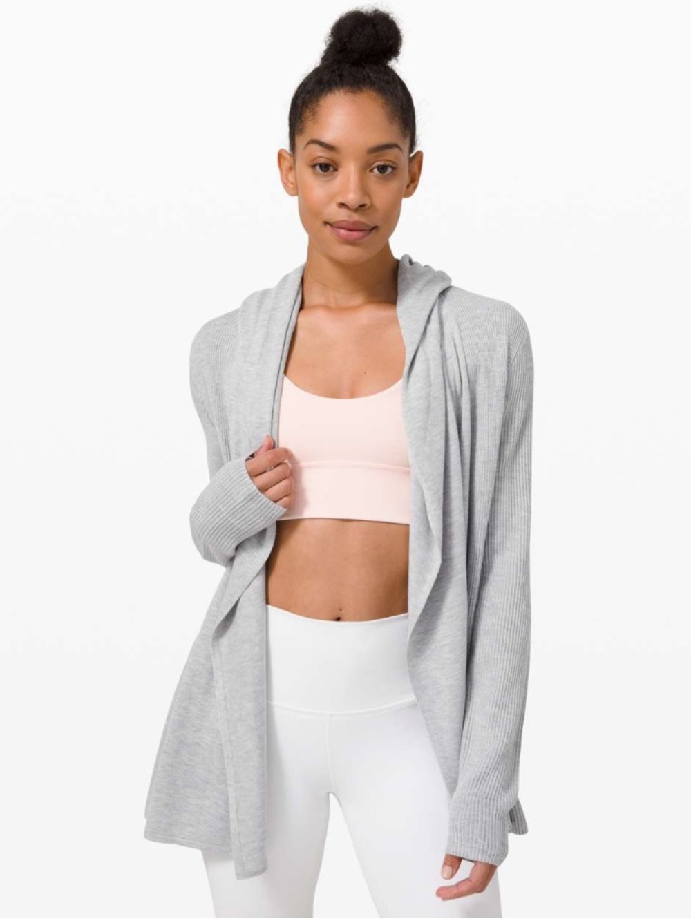Lululemon Sundown Wrap Yoga Cardigan Sweater Grey Cashmere Blend Knit Size 10